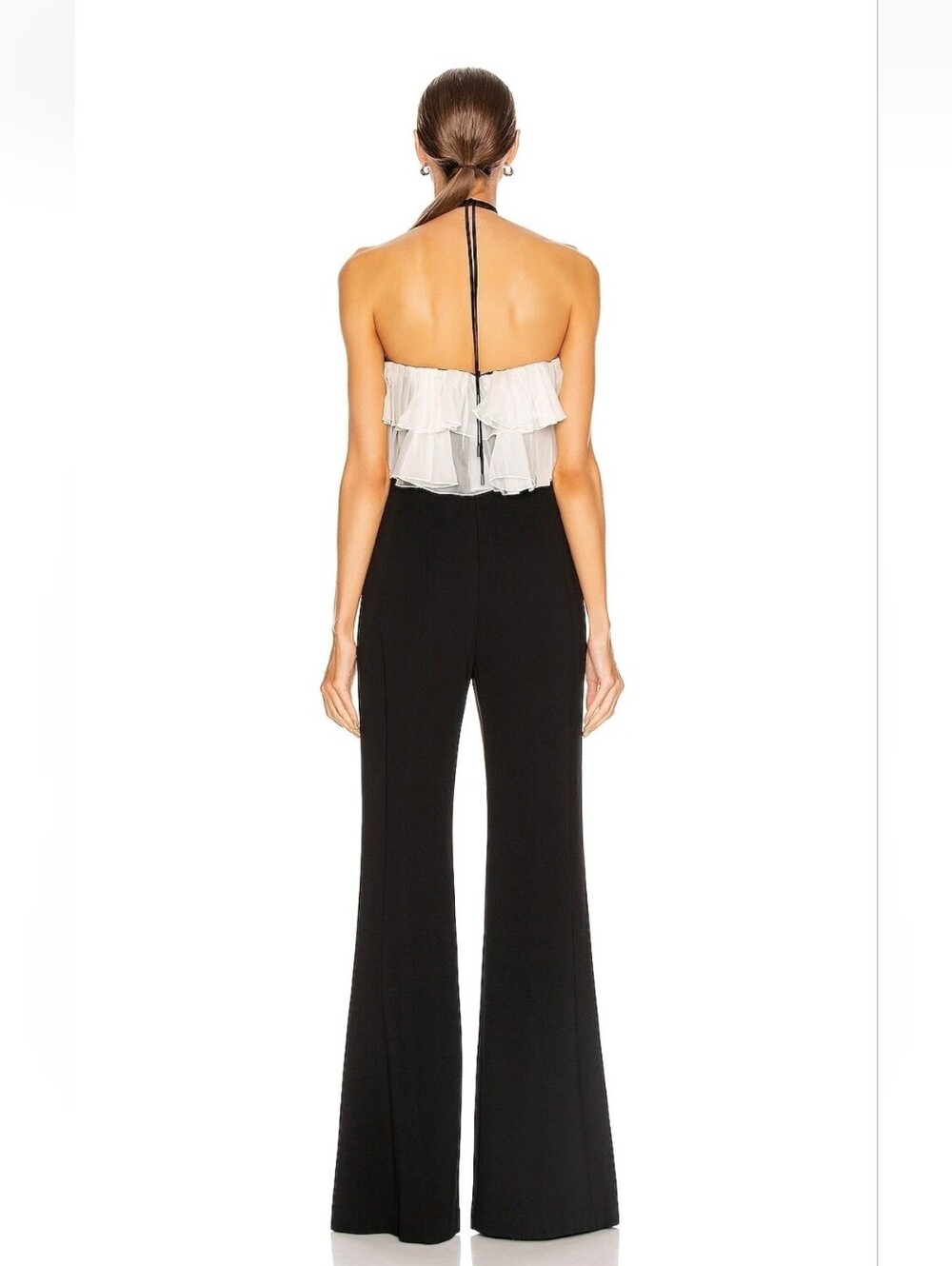 Alexis Kaiya Jumpsuit in black featuring a ruffled off-white strapless bodice - Picture 3 of 5